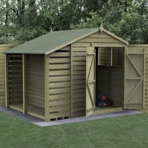 4Life Overlap Pressure Treated 6 x 8 Apex Double Door Shed With Lean To